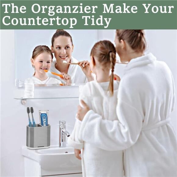Toothbrush Holder Toothpaste Organizer Bathroom Countertop Electric Storage Silv - Picture 6 of 7